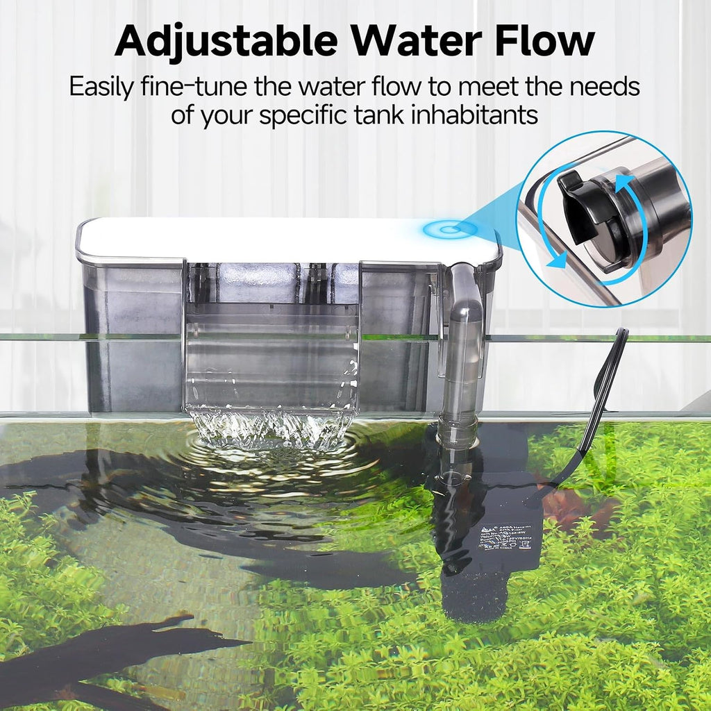 Quiet 20-30 Gallon Fish Tank Filters, Hang on Back Aquarium Filter | Auto Start HOB Filter Adjustable Flow