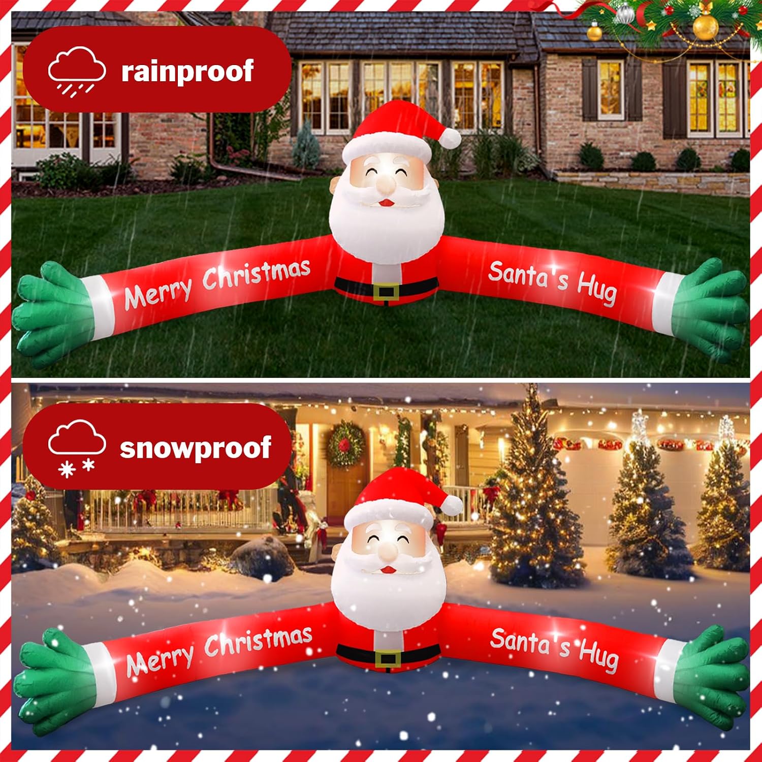 10FT Giant Christmas Inflatable Santa Claus Outdoor Decorations, Hug Santa Inflatable Built-in LED Light