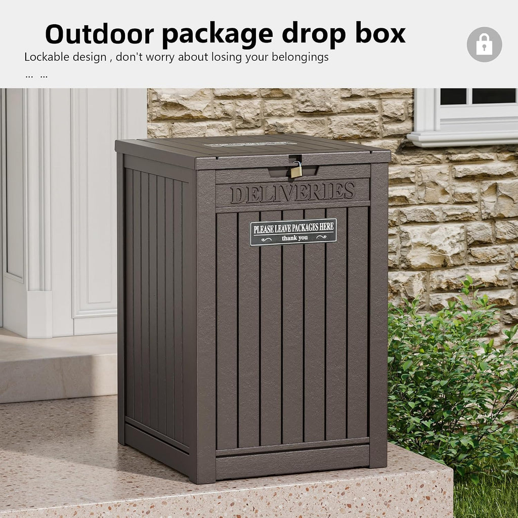 Package Delivery Box for Outside, Waterproof Outdoor Storage, Brown