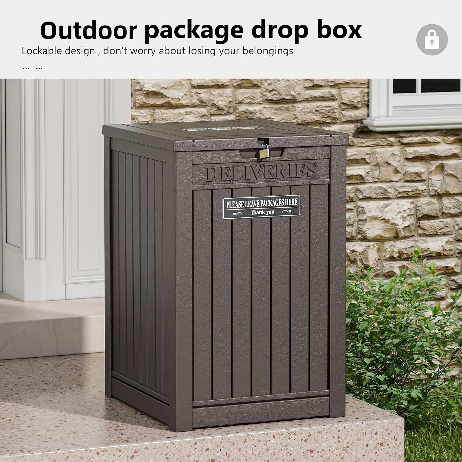 Package Delivery Box for Outside, Waterproof Outdoor Storage, Brown