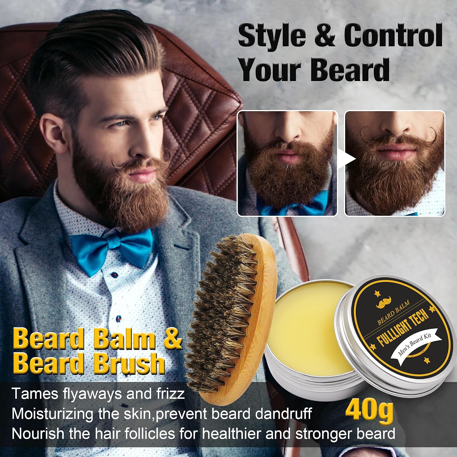 Beard Kit Gifts for Men, 3 Natural Beard Oil, Gently Soothes Itch & Dryness | Complete Beard Care & Grooming Kit with