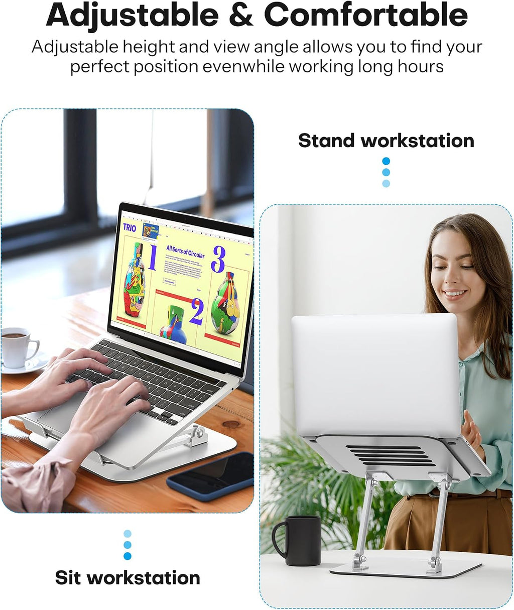 Laptop Stand for Desk, Ergonomic Metal Adjustable Laptop Stand, Laptop Holder Riser with Cooling Function, Computer