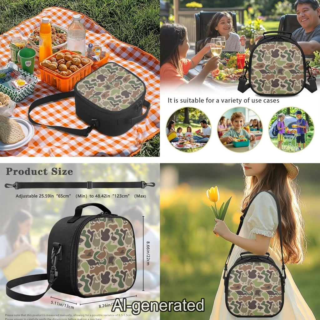 Duck Camo Backpack for School Boys 8-12 with Lunch Box, Pencil Case and Water Bottle Sleeve, 4-Piece 17 Inch