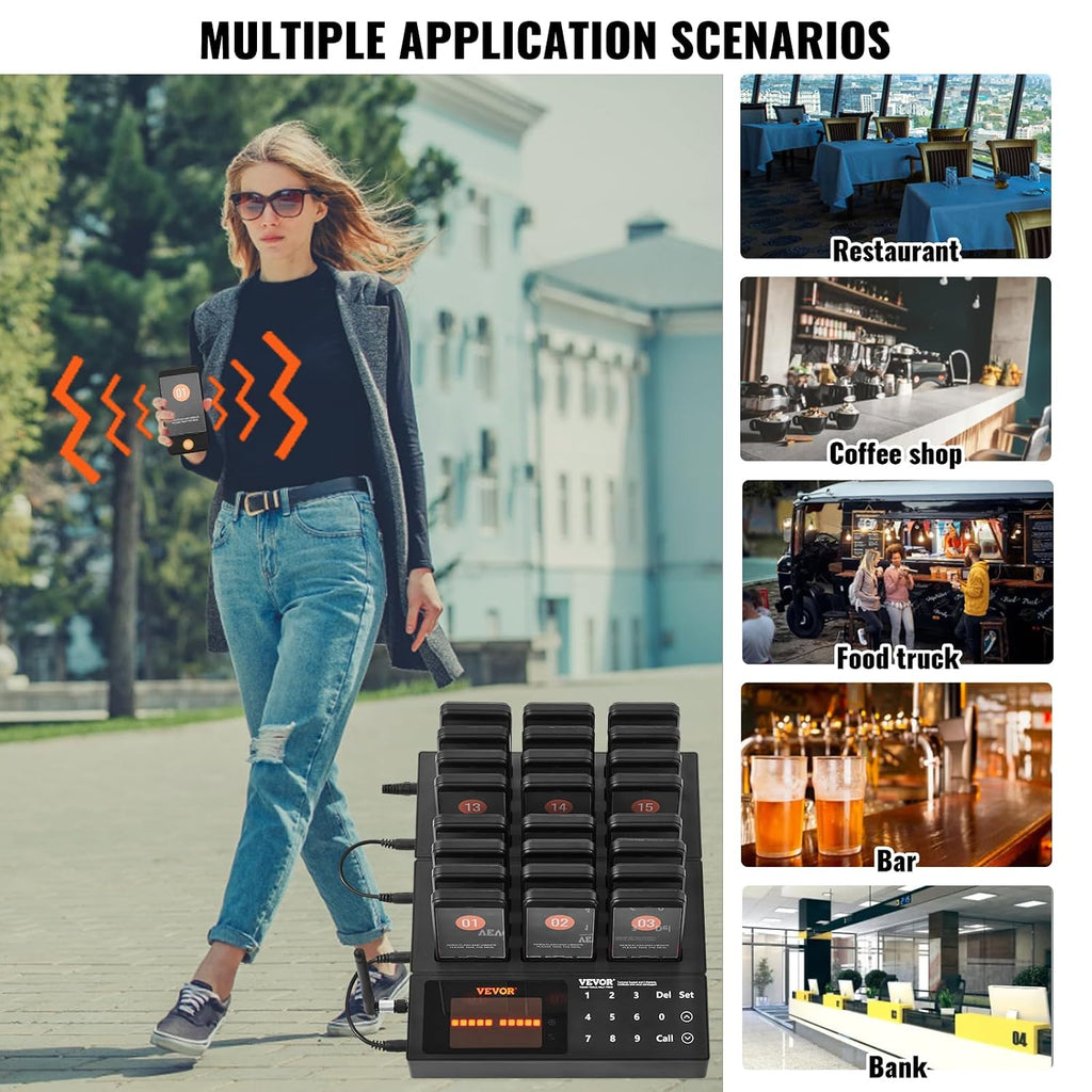 Restaurant Pager System,Touch Screen Keyboad Wireless Long Range Lineup Waiting Queue Signal, Guest Customer Calling