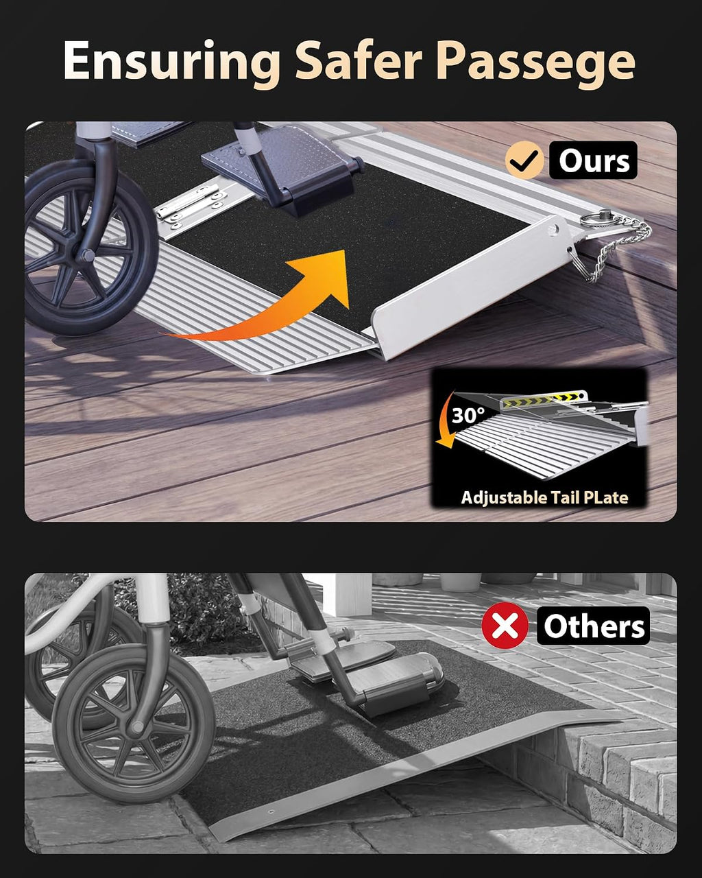 FACHNUO 1 FT Wheelchair Ramps for Doorways, Seamless Threshold Ramp