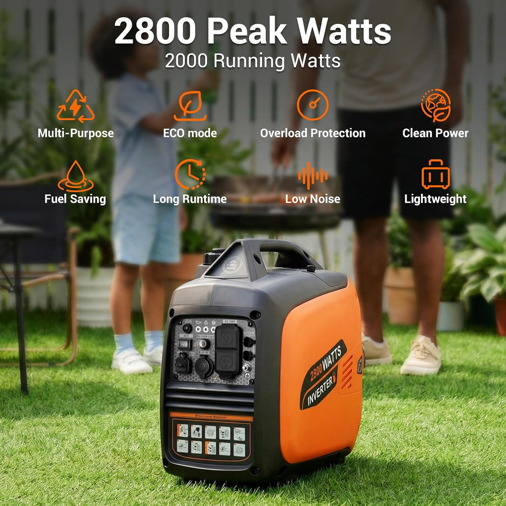 2800-Watts Portable Inverter Generator, Gas Generators for Home Use, Camping, Super Quiet Emergency Home Backup, with