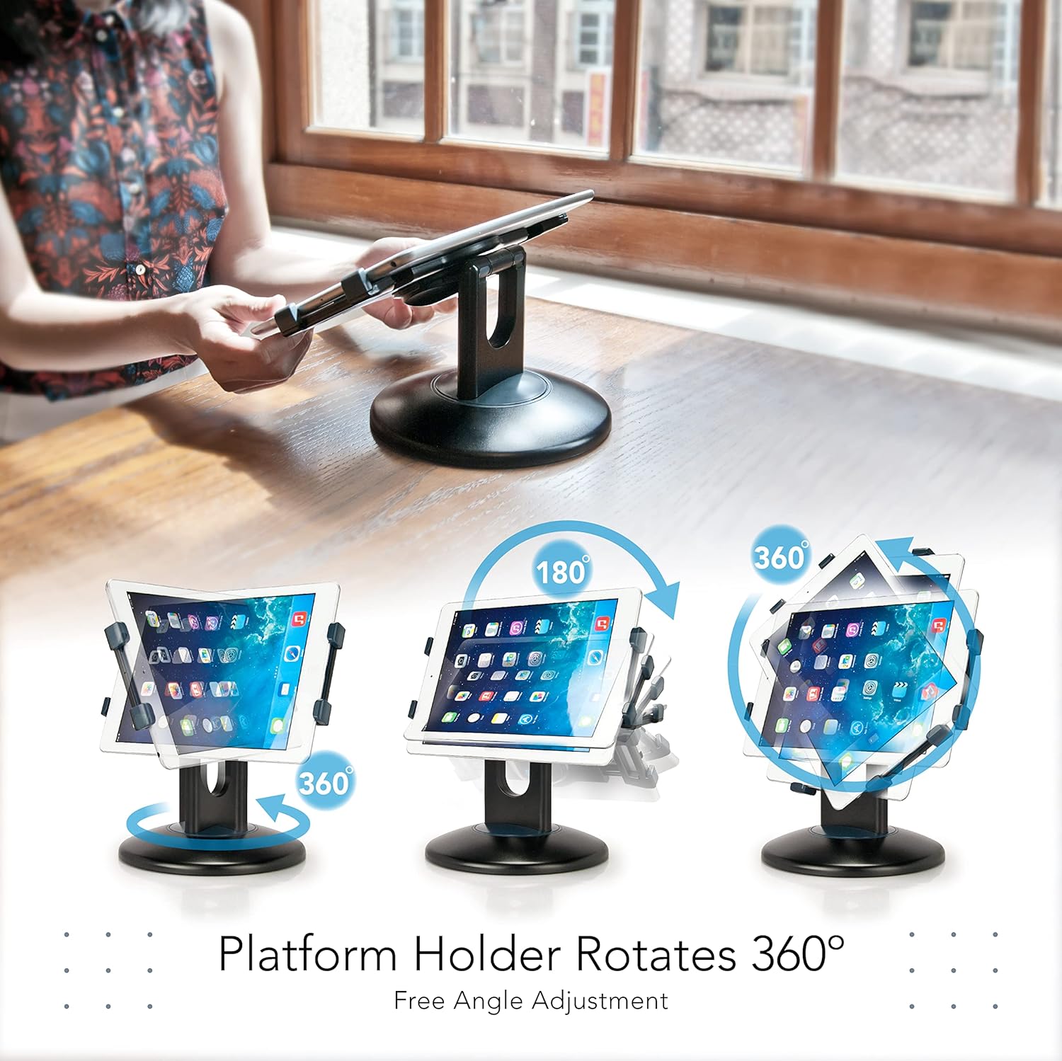 Tablet Kiosk Stand, 360° Rotating Commercial Tablet Stand, Retail Kiosk, 6"-13" (Screens) Adapter Universal Holder