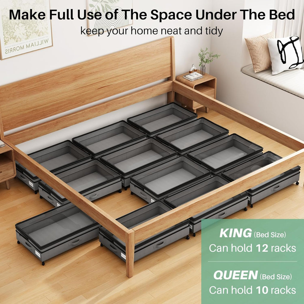 Under Bed Storage with Wheels 2Pack Height-adjustable Under Bed Storage Containers,Under Bed Shoe Storage Organizer