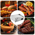 21 Inch Commercial Electric Griddle - 1600W Stainless Steel Flat Top Teppanyaki Grill - Non-Stick, Adjustable Temp
