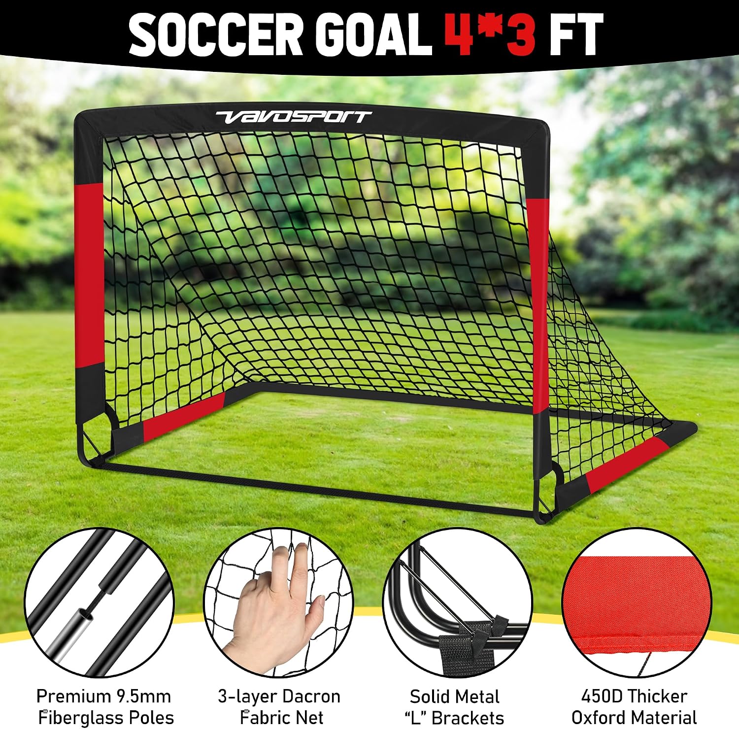 Kids Soccer Goals for Backyard, 2-Pack 4x3ft Portable Soccer Nets, Pop Up Mini Toddler Soccer Goal Set with Size 3