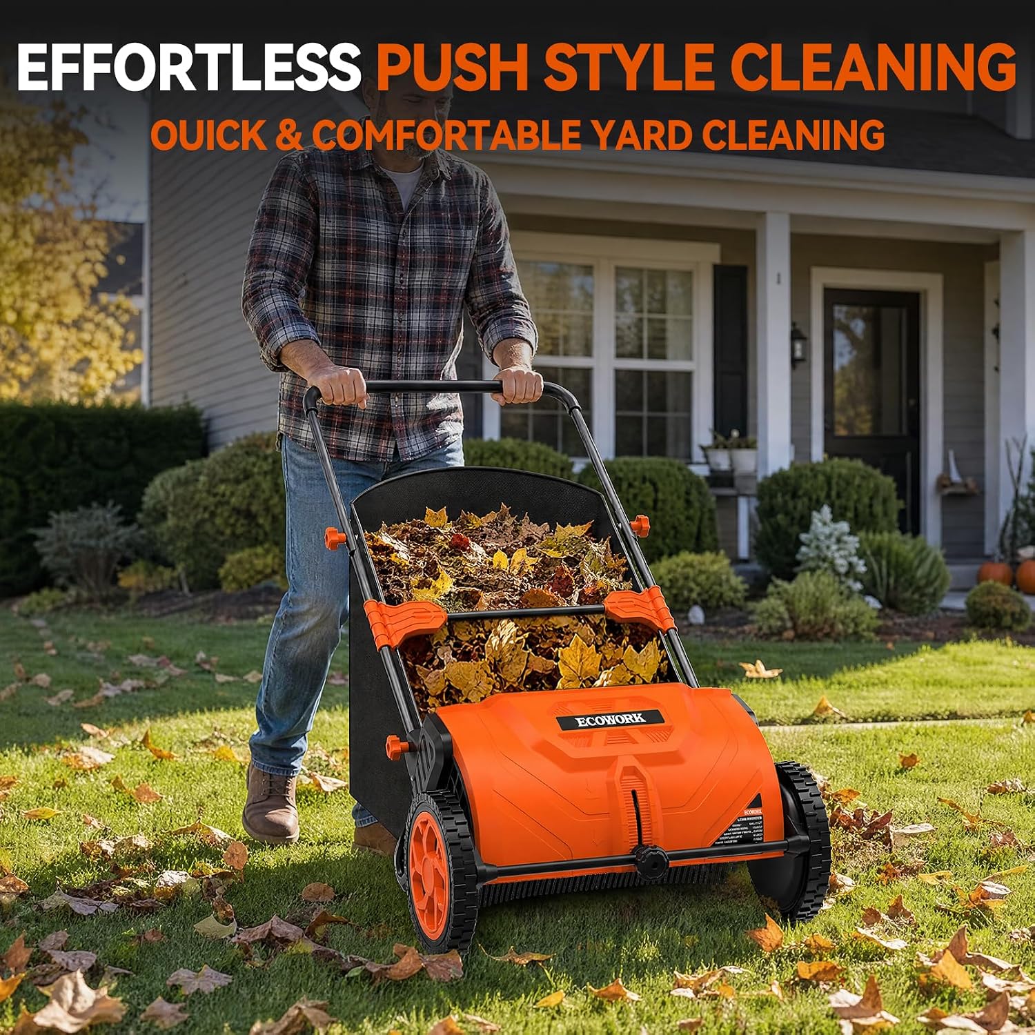 Push Lawn Sweeper 26 Inch with 4 cu. ft. Tear-Resistant Hopper Bag