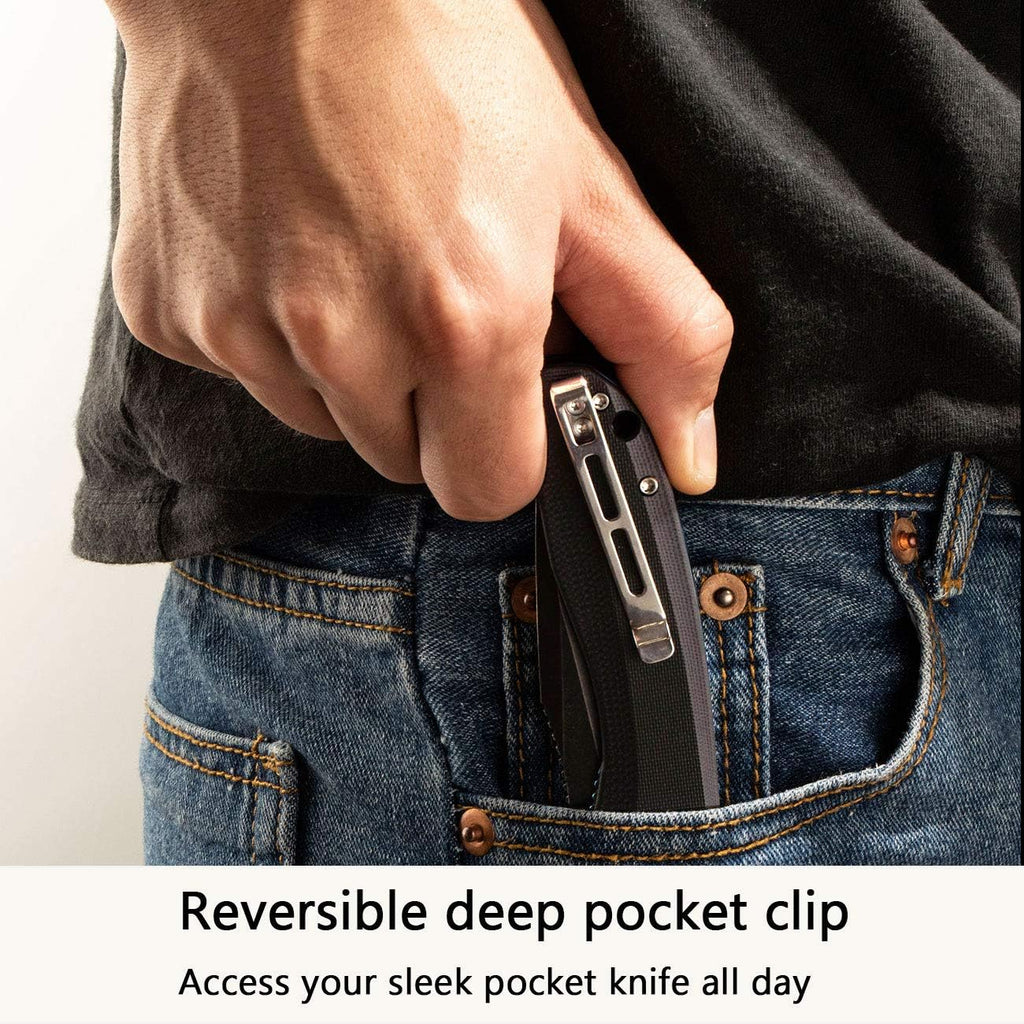 Baklash Folding Pocket Knife, 3.5" Blade G10 Handle C801H | 9Cr18MoV Steel, Reversible Clip, Liner Lock
