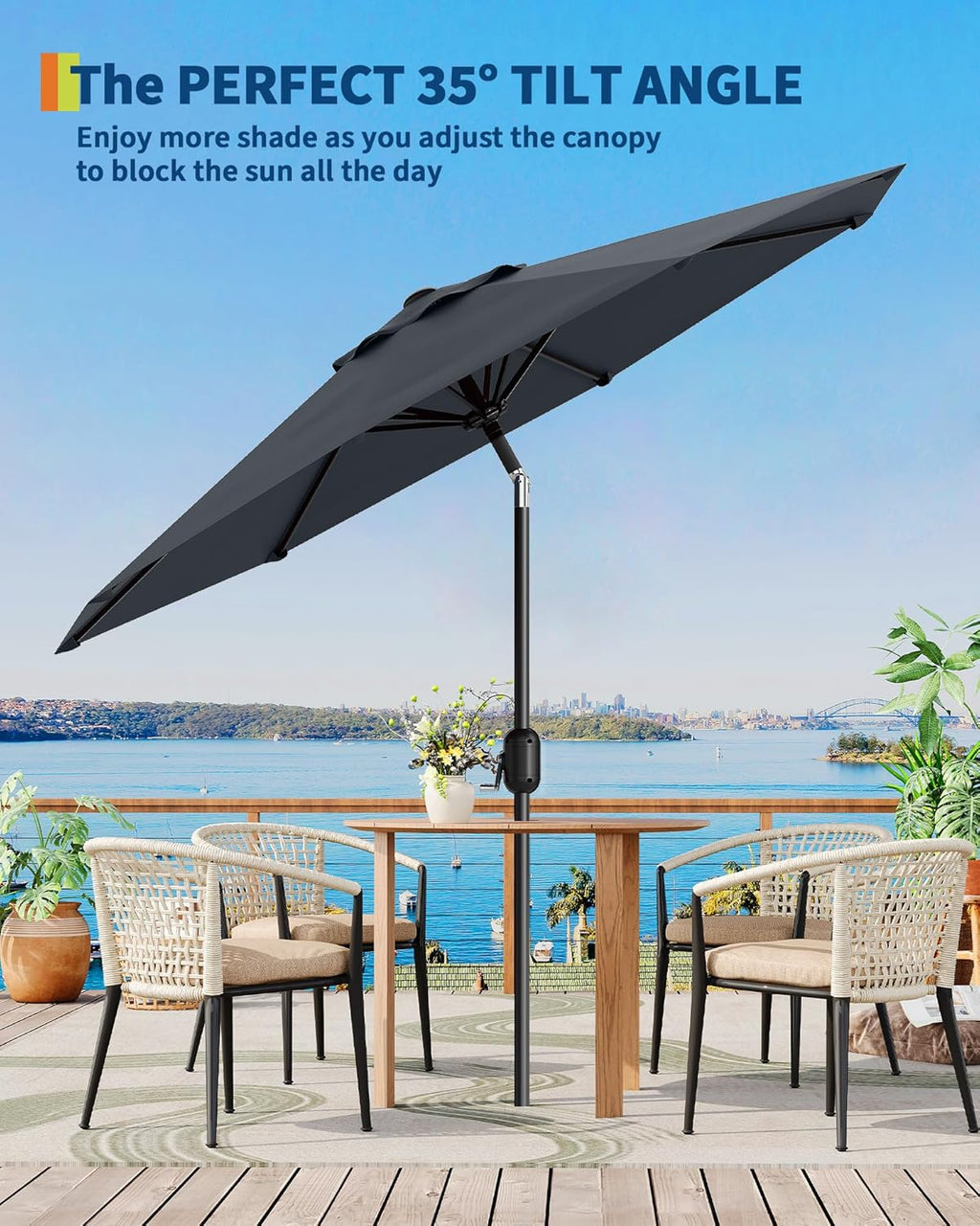 10 ft Outdoor Patio Umbrella, Outdoor Table Umbrella, Market Umbrella with Push Button Tilt and Crank, 8 Sturdy Ribs
