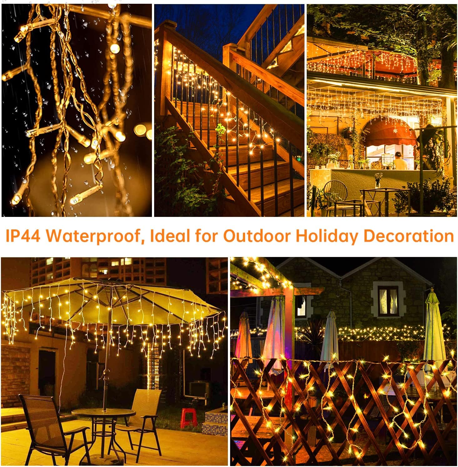 Icicle Lights Christmas Lights Outdoor 49.2 Ft 440 LED Extendable Dripping Lights 8 Modes Warm White Icecycle String