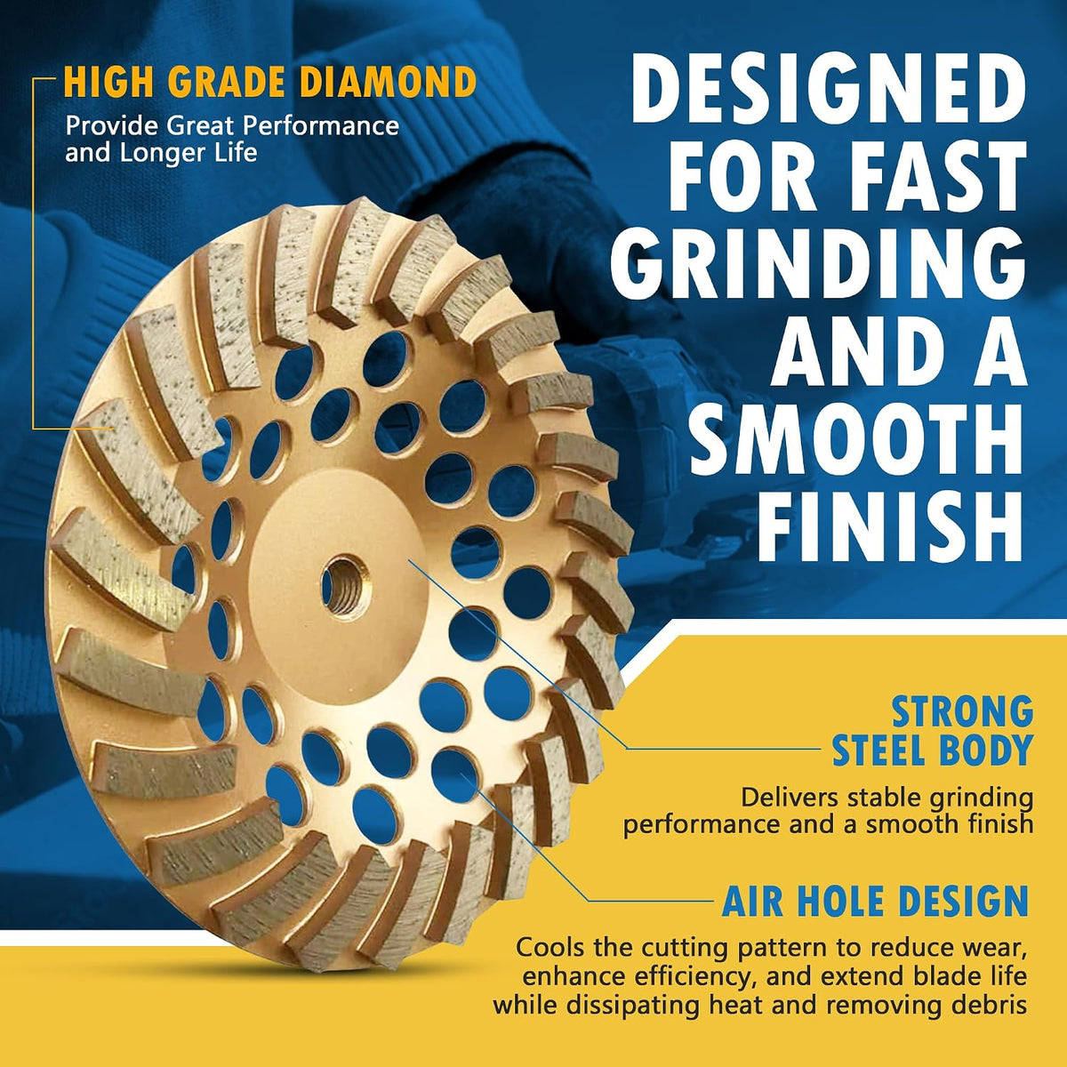 4" Diamond Grinding Wheel for Concrete Masonry 16 Segments 5/8"-11