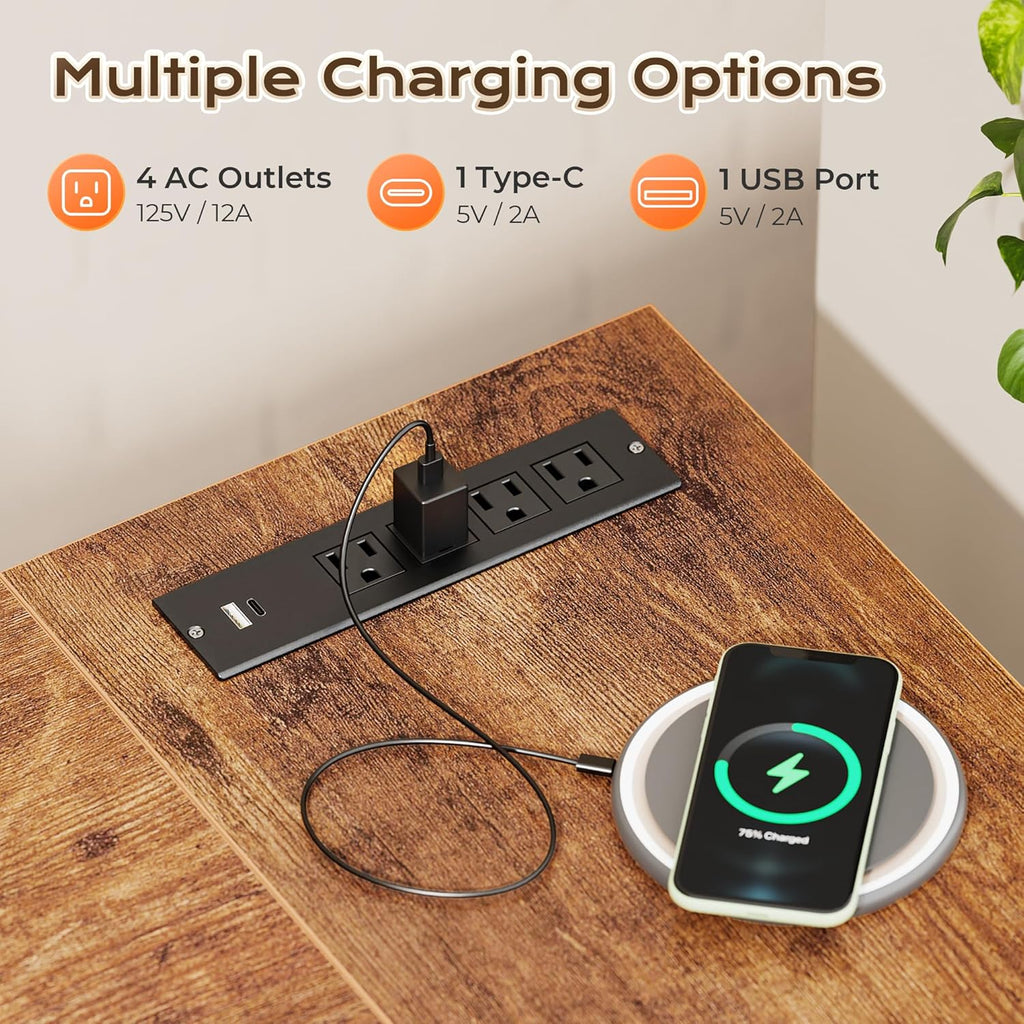 63 Inch L Shaped Desk with Power Outlets and USB-C Port, 0.95 Inch Thicker Desktop, Reversible Computer Desk, Larger