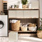 11-Inch Foldable Cube Storage Bins with Handles, Beige