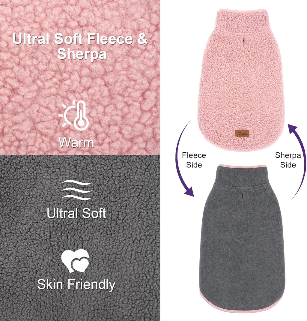 Sherpa Dog Coat Turtleneck Reversible Fleece Vest Sweater Thick Pet Clothes for Cold Weather Winter Jacket Warm Dog