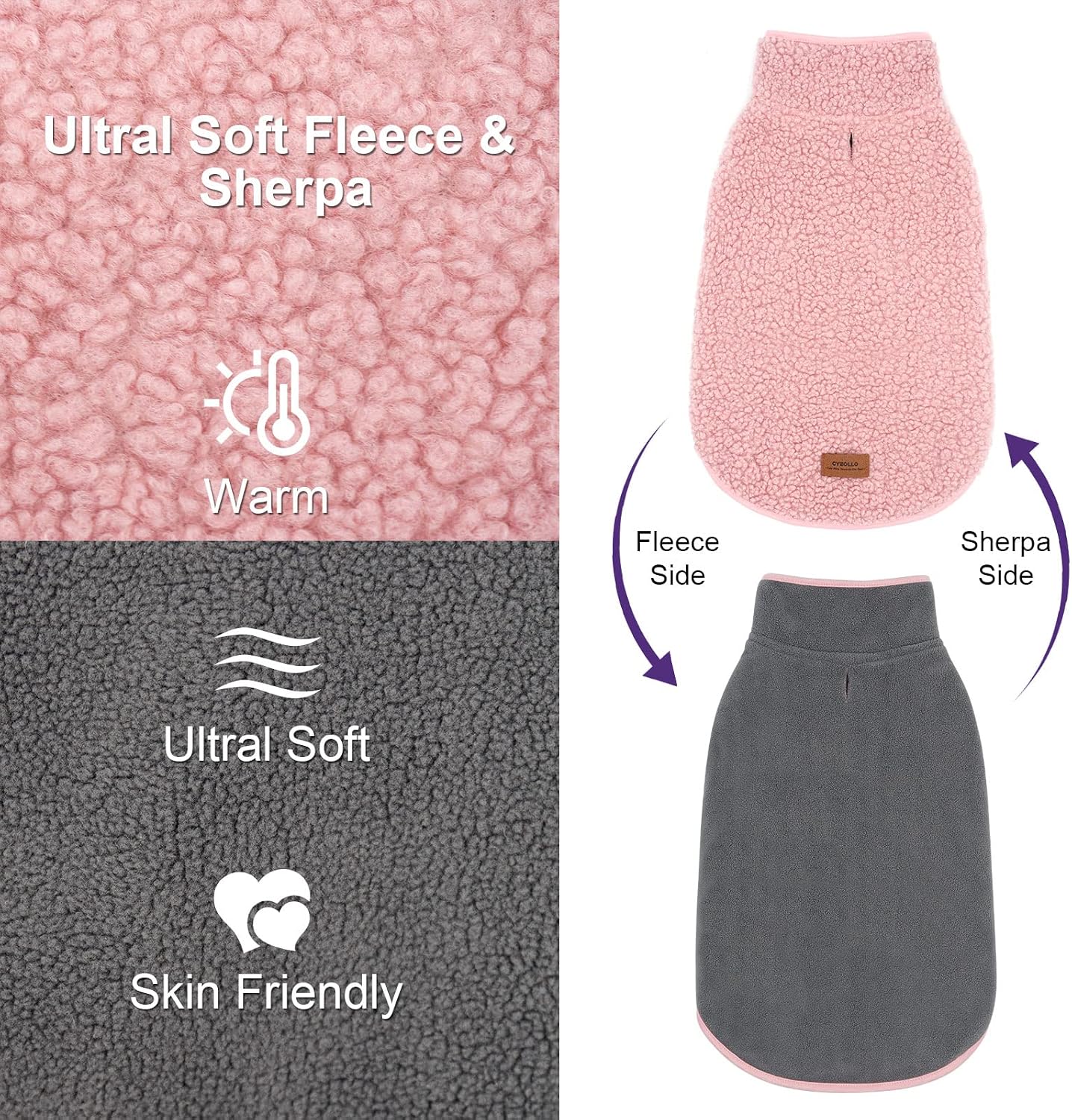 Sherpa Dog Coat Turtleneck Reversible Fleece Vest Sweater Thick Pet Clothes for Cold Weather Winter Jacket Warm Dog