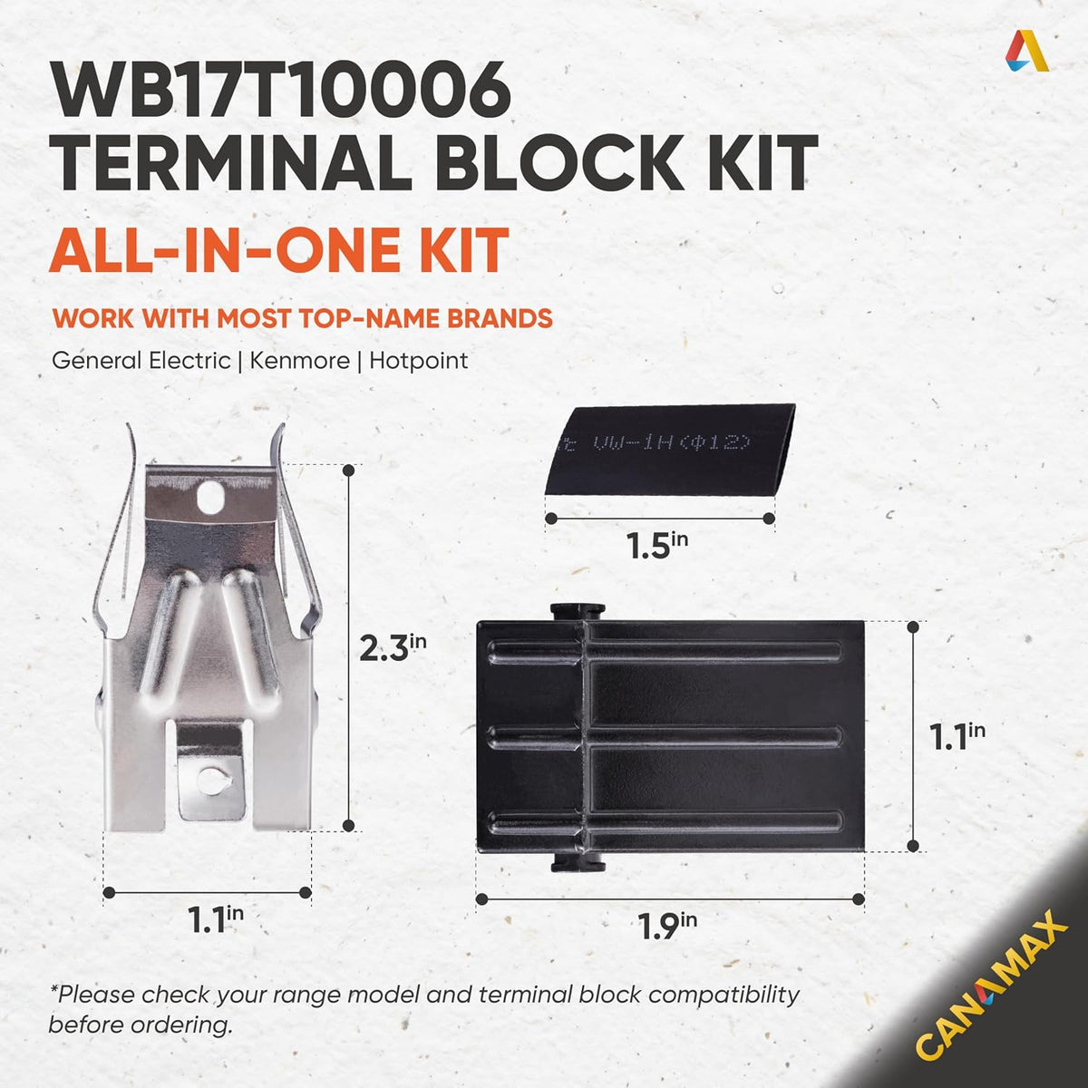 Canamax WB17T10006 Terminal Block Kit for GE Kenmore Hotpoint, 4-Pack