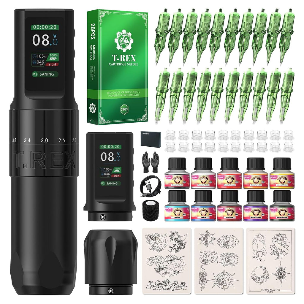 Complete Tattoo Kit for Beginners, Wireless Tattoo Machine Kit with 7 Adjustable Stroke Tattoo Pen, Cartridge