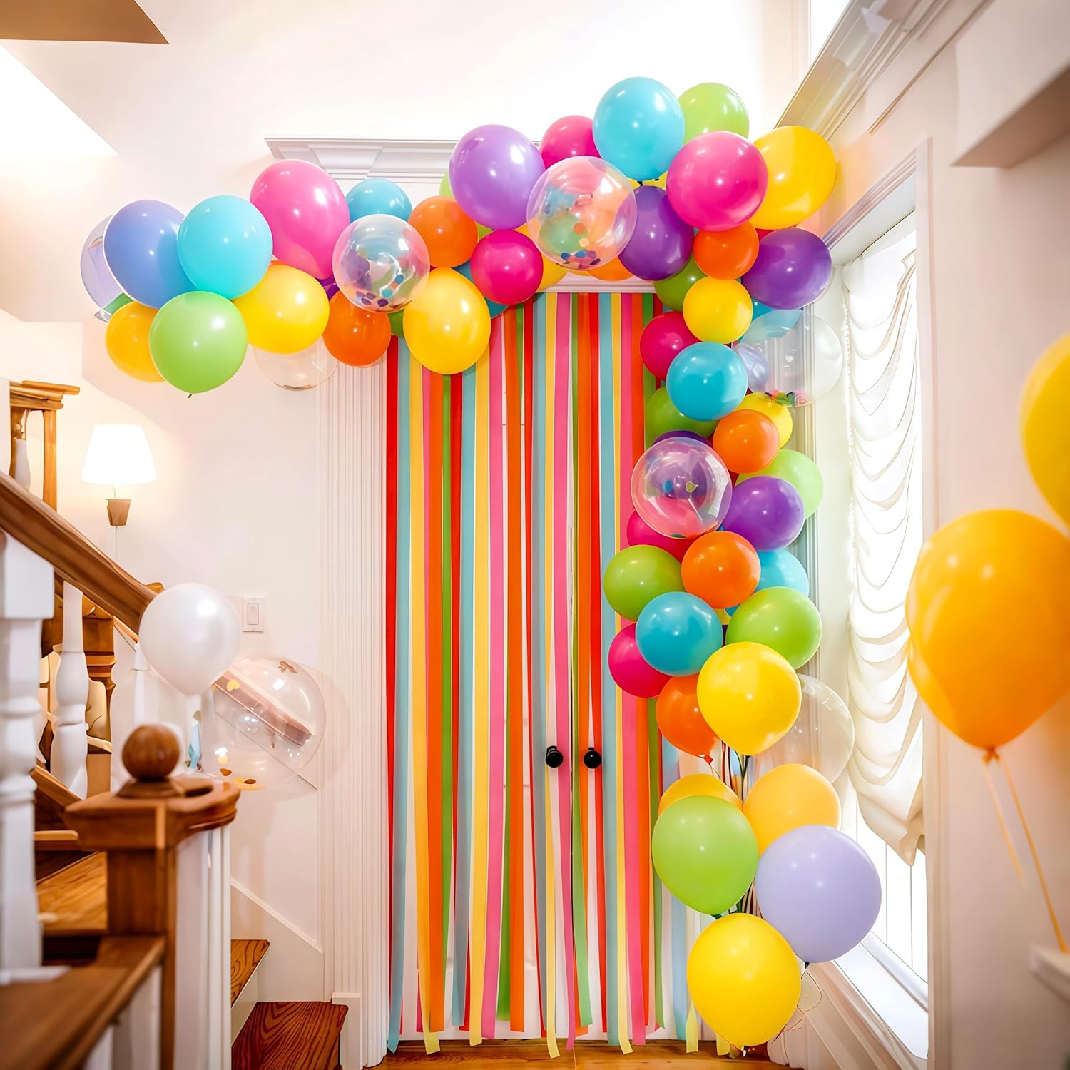 Multicolor Neon Balloon Arch Garland Kit, Assorted Color Blue Purple Orange Green Pink Green Gold Rainbow Balloon