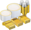 600PCS White and Gold Plastic Plates, Disposable Dinnerware Set