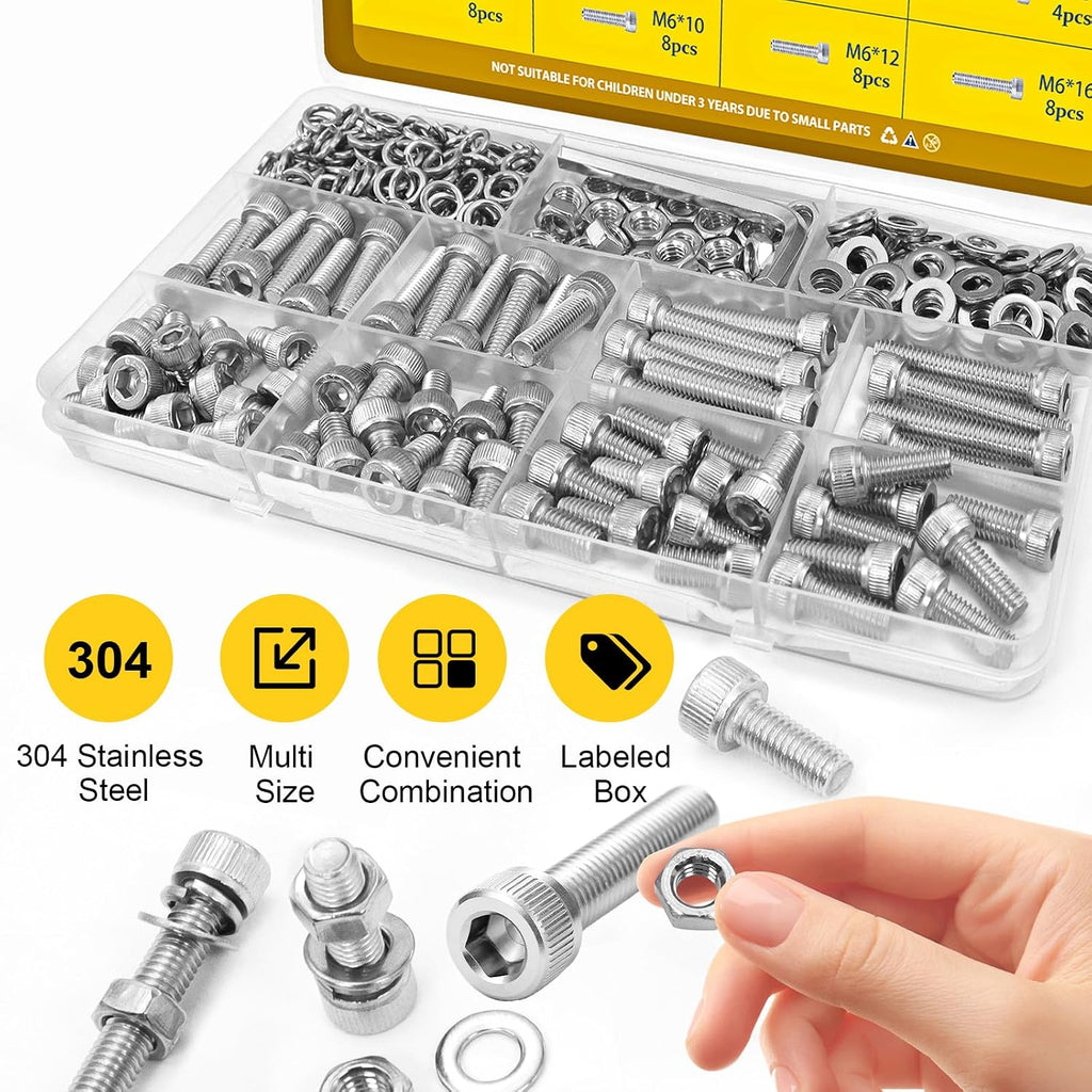172PCS M6 Socket Screws Assortment Kit, M6x8/10/12/16/20/25/30/35 mm