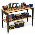60 Inch 2-Tier Adjustable Workbench, 2600 LBS Heavy Duty Garage Table