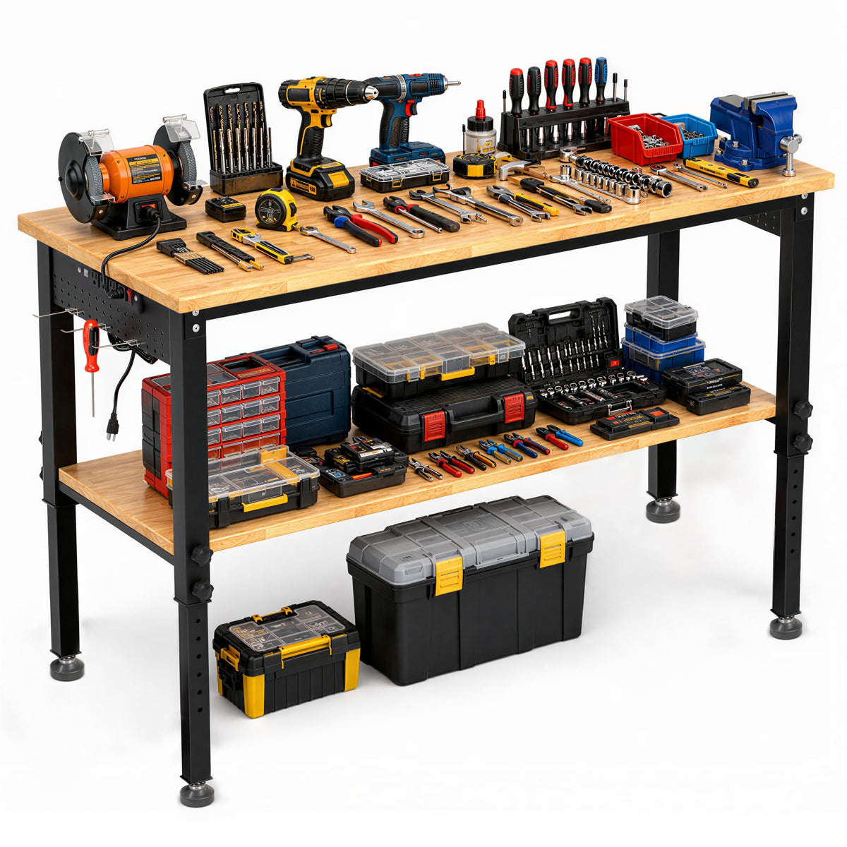 60 Inch 2-Tier Adjustable Workbench, 2600 LBS Heavy Duty Garage Table