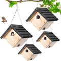 4 Pack Wren House, 1-1/8'' Entrance Hole Hanging Wooden Wren Bird Houses for Outside with Metal Guard, Air Vents