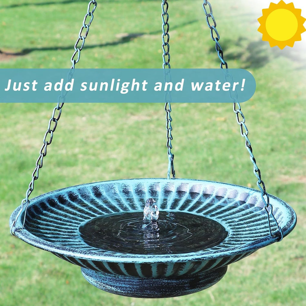 12" Hanging Solar Bird Bath, Metal Solar Bird Bath Fountain (Blue)