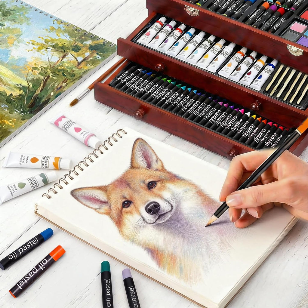 Art Supplies, 175-Pack Deluxe Art Set Drawing Painting Kit with 2 Drawing Pads, Acrylic Paints, Colored Pencils