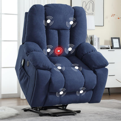 Power Lift Recliner Chair with Massage and Heat for Elderly, Overstuffed Wide Recliners, Heavy Duty and Safety Motion