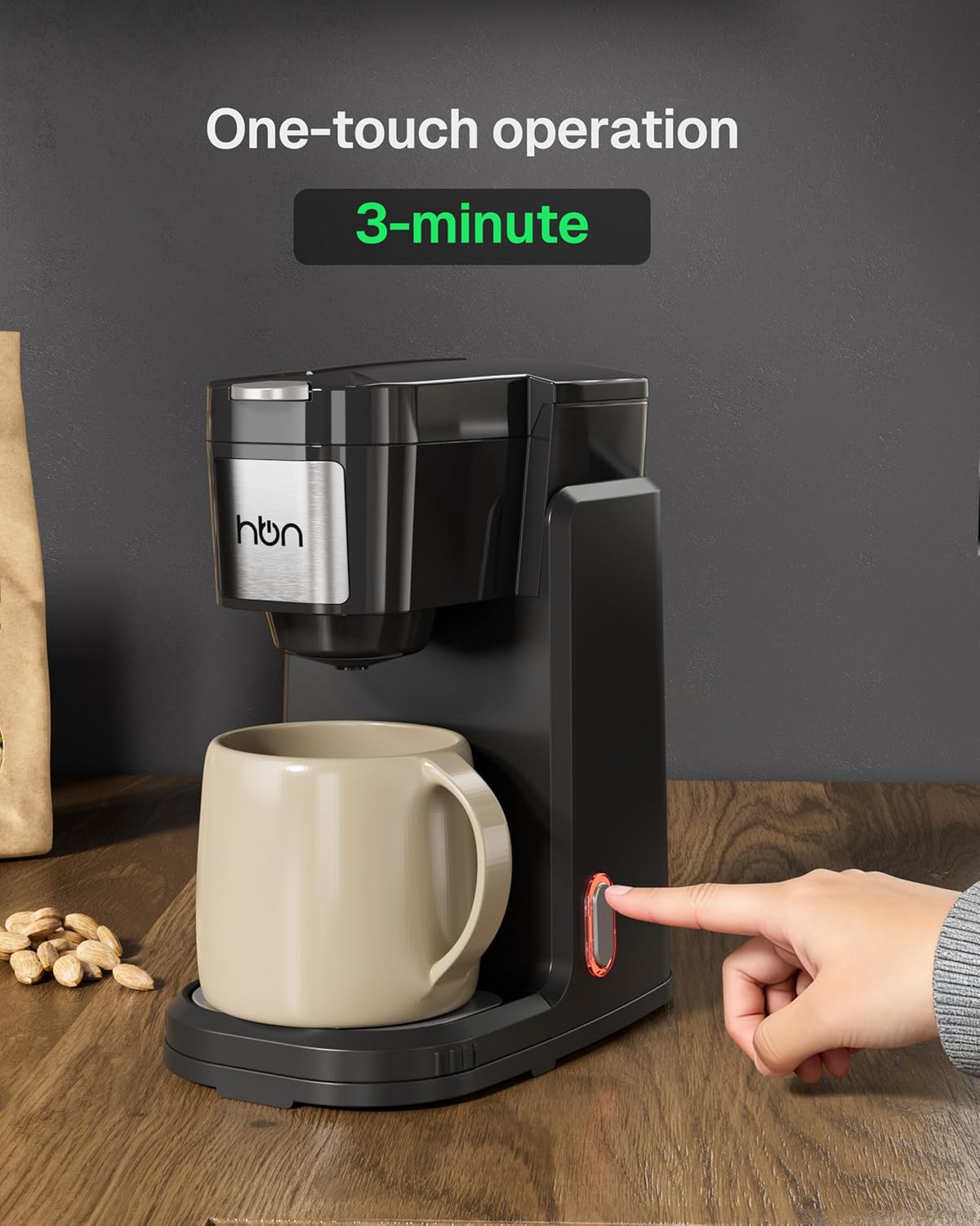 Single Serve Coffee Maker for K-Cup & Ground Coffee, Fast Brew One Cup Coffee & Tea Machine with 10oz Stainless Steel