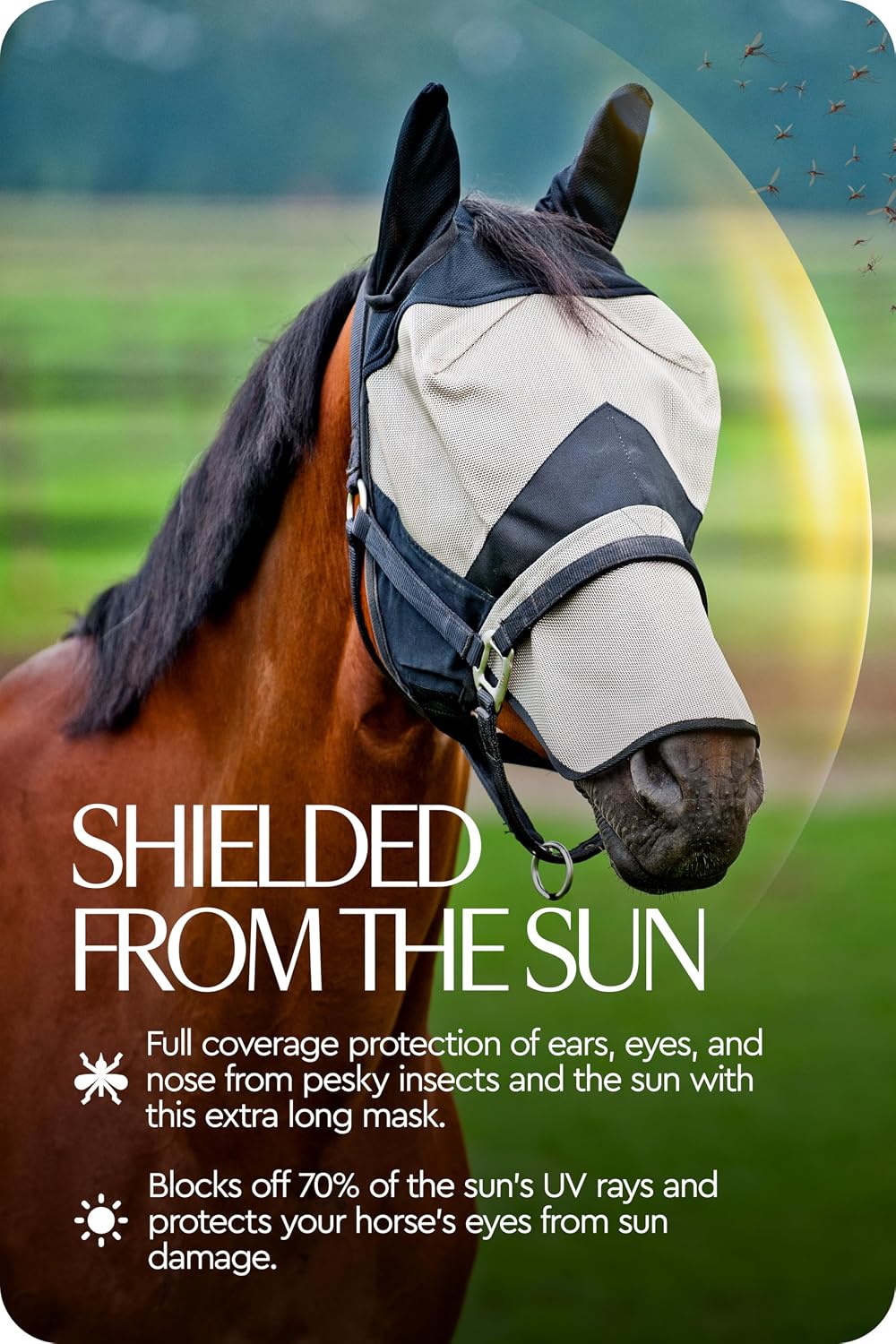 Horse Fly Mask with Nose Cover, Soft Micro Mesh Full Face Design