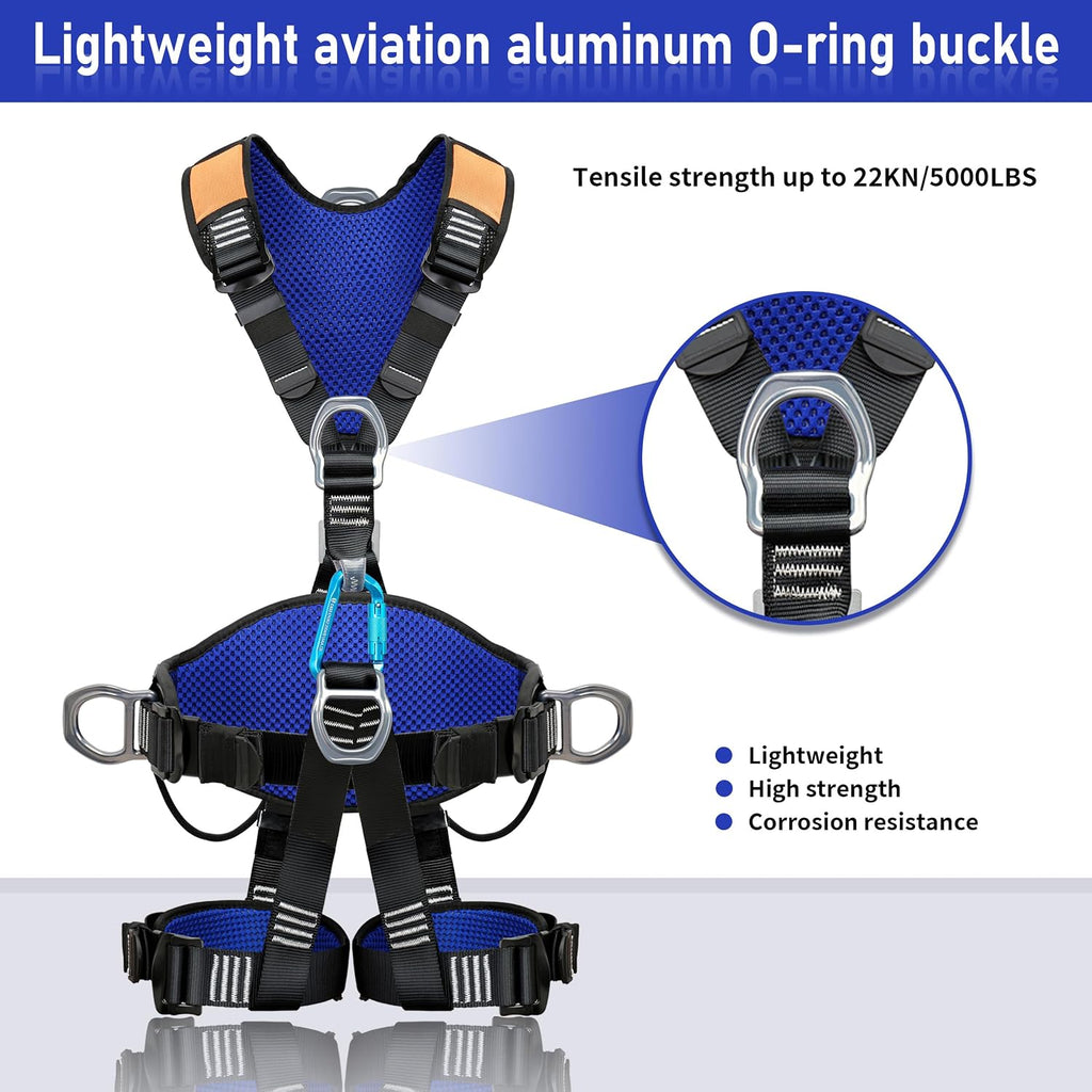 Fall Protection Safety Harness OSHA/ANSI Full Body Climbing Harness | 5-point adjustment, aluminum O-rings, 8 in.