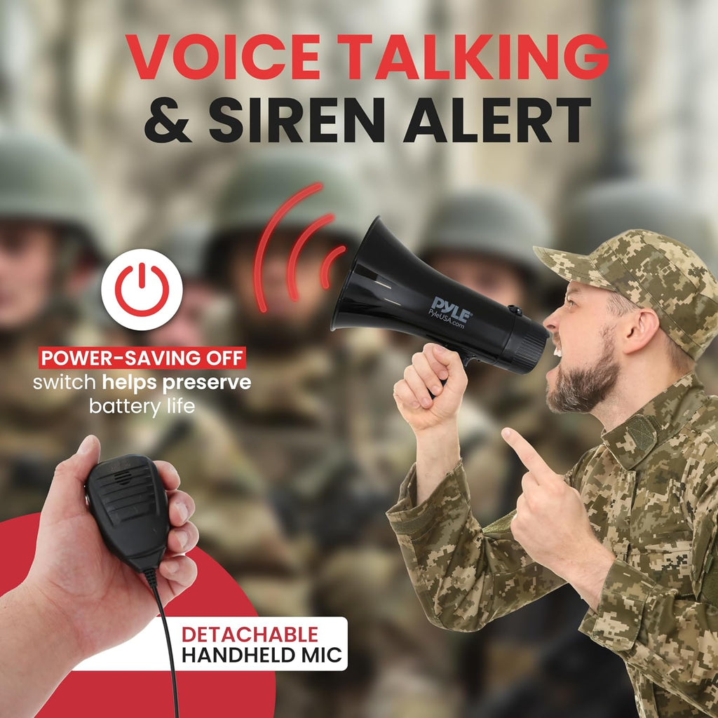 40W Megaphone Bullhorn with 1400-Yard Range, Built-in Siren & Adjustable Volume, Ergonomic Pistol Grip, Detachable