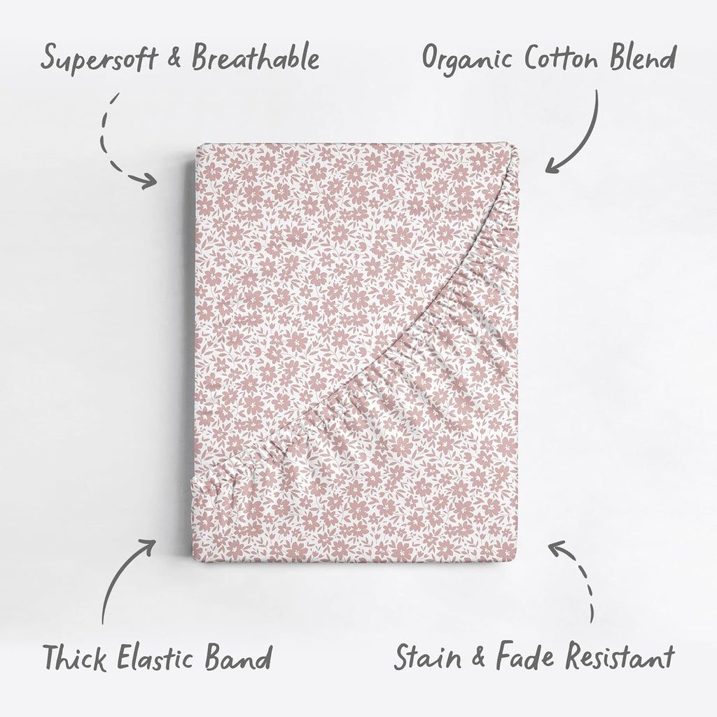 Crib Sheets Neutral - Fitted Baby Crib Sheets Bed for Girl Boy - 2 Pack Standard & Toddler Mattress (Antique Rose)