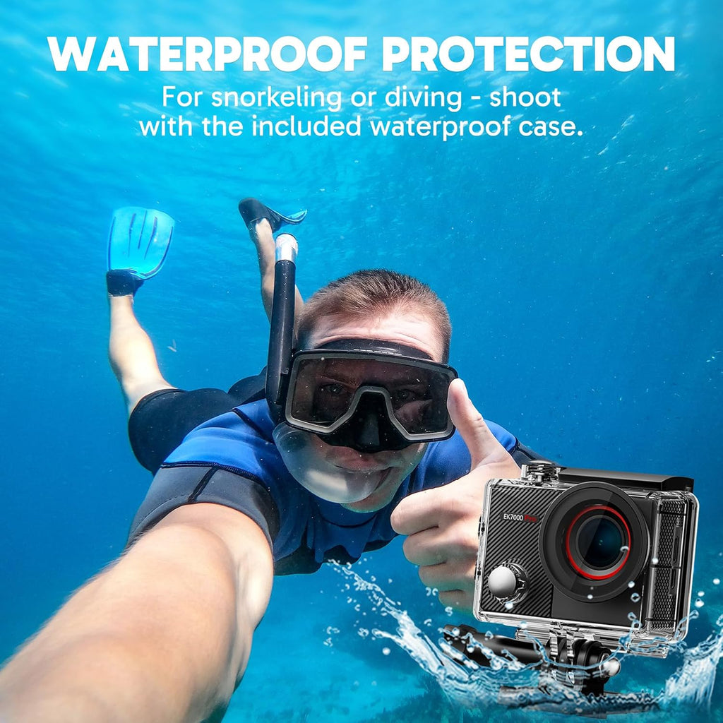 EK7000 Pro 4K30fps Action Camera with Touch Screen EIS 131ft Waterproof Underwater Camera Remote Control 5X Zoom with
