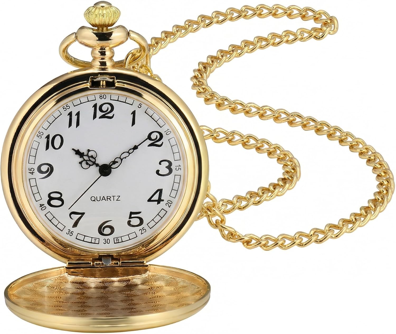 Smooth Vintage Pocket Watch with Chain (Gold)