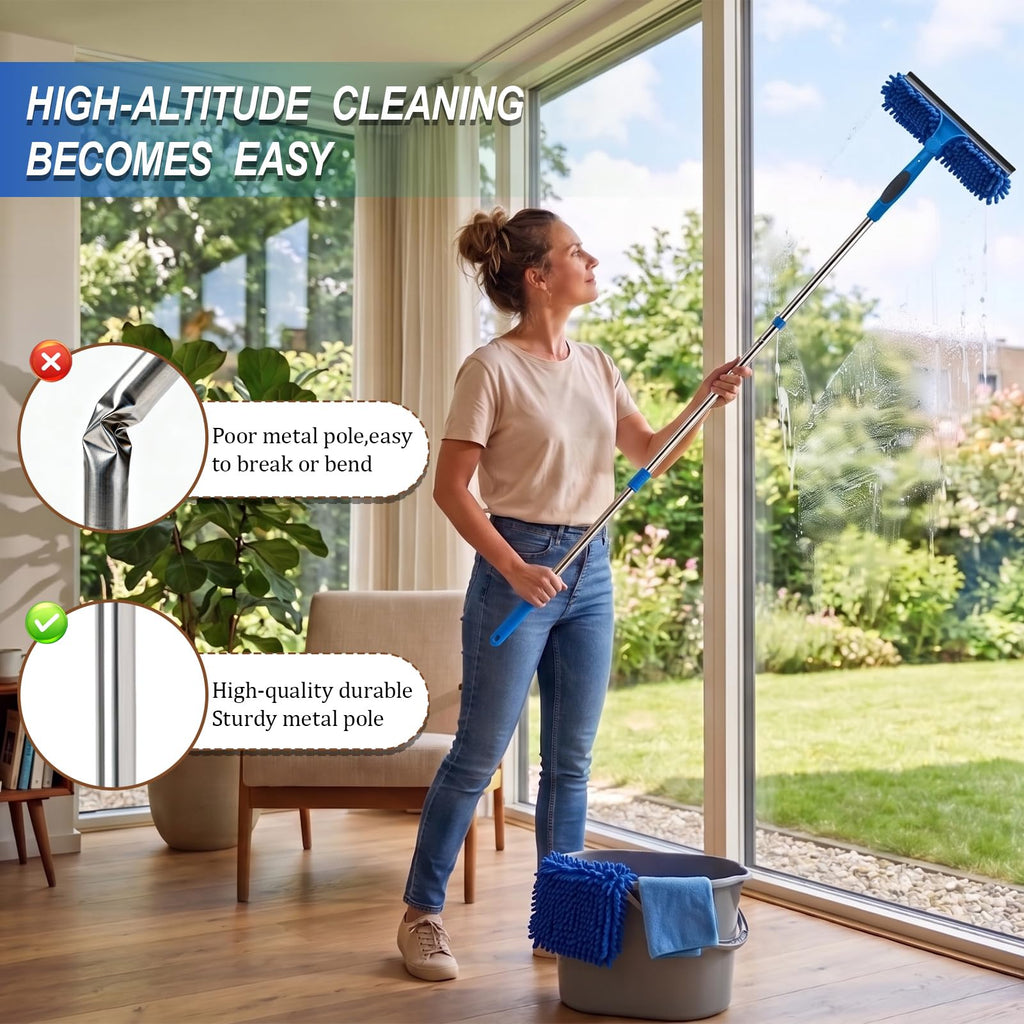 67" Window Squeegee for Window Cleaning with Extension Pole, 3-in-1