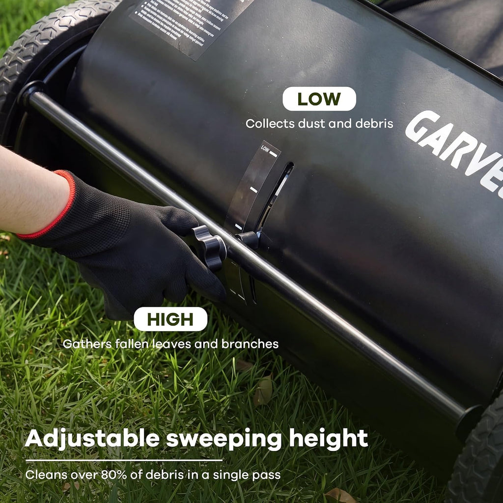 Push Lawn Sweeper, 26 in Leaf & Grass Collector with 7 cu. ft. Hopper Bag, Heavy Duty Yard Sweeper with Clear Dust