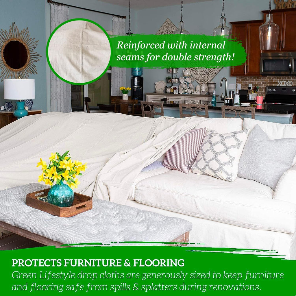 All Purpose Canvas Drop Cloths - Drop Cloth for Painting, Floor Cover, Heavy Duty Protection for Furniture &