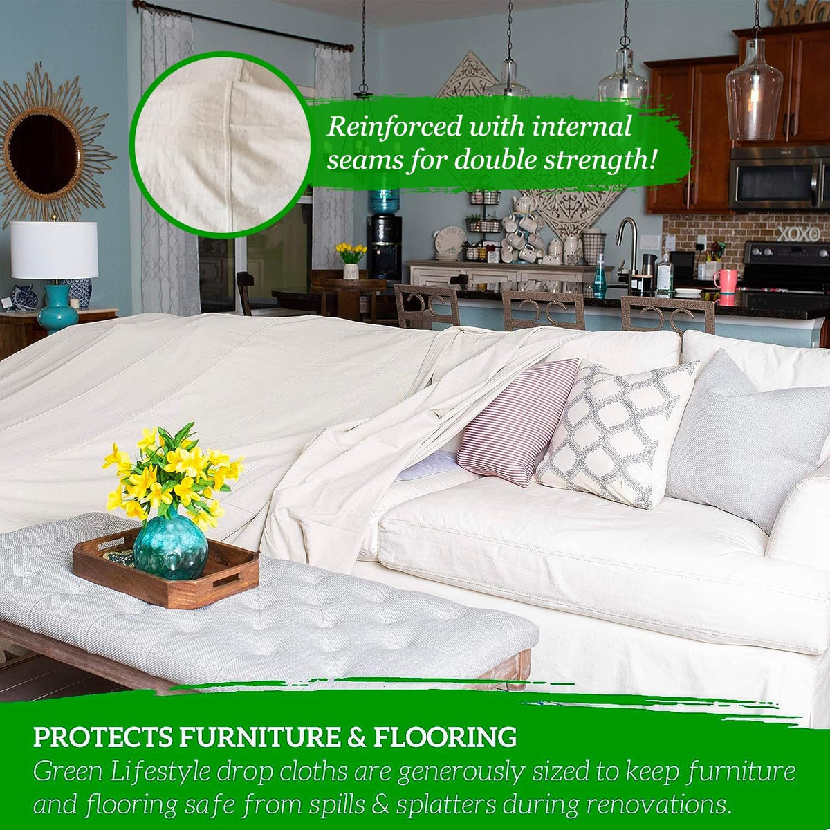 All Purpose Canvas Drop Cloths - Drop Cloth for Painting, Floor Cover, Heavy Duty Protection for Furniture &