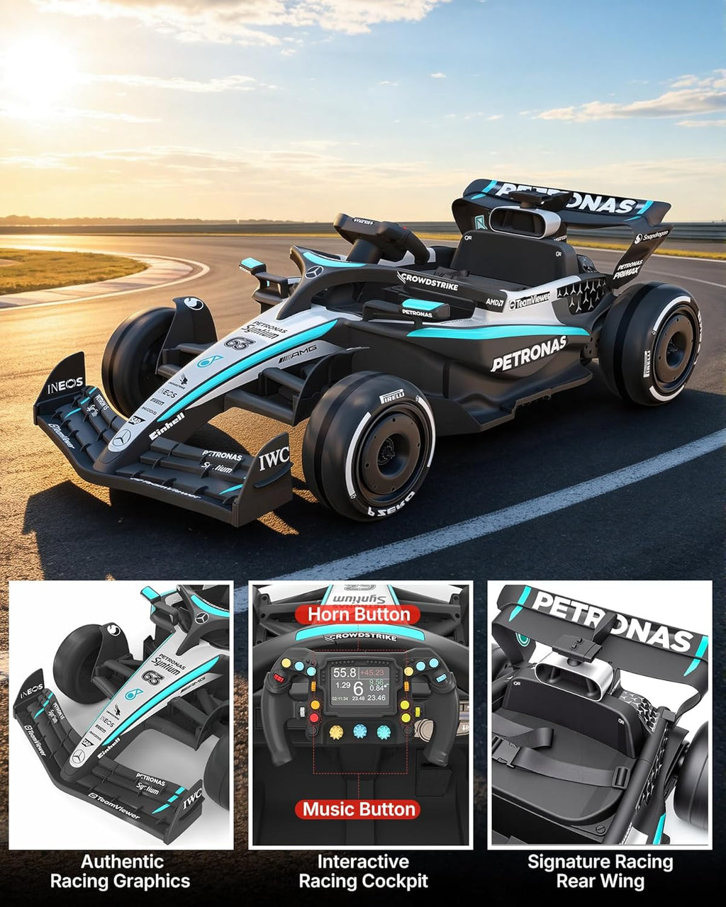 12V Licensed Mercedes-AMG F1 W16 Ride on Car, Ride on Toys with Remote Control, 70W Power Output, LED Lights & Music