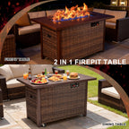42-Inch Fire Pit Table, Rectangular Propane Fire Pit Table with Blue Stones, 50000 BTU Output