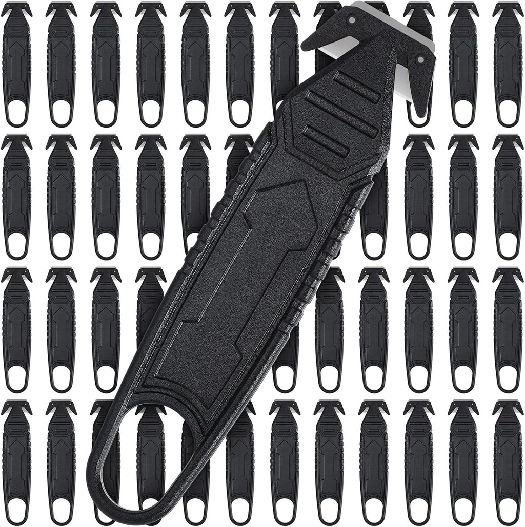 50 Pcs Safety Box Cutters with Concealed Blade, Black