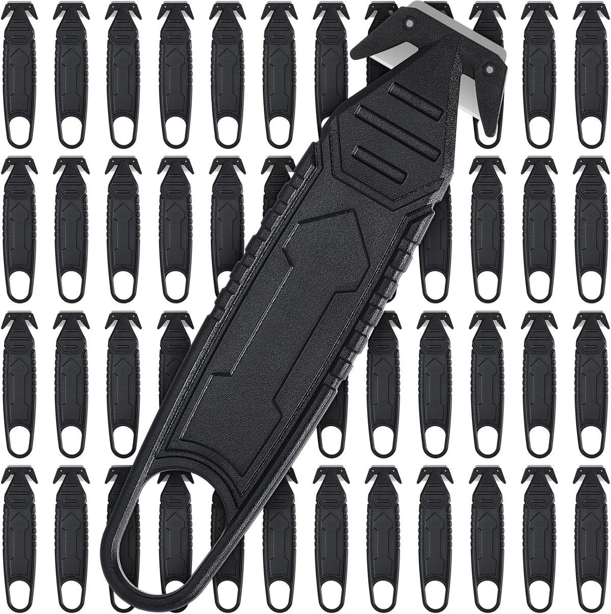 50 Pcs Safety Box Cutters with Concealed Blade, Black