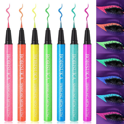 7-Color UV Glitter Liquid Eyeliner, Waterproof Neon Eye Liner